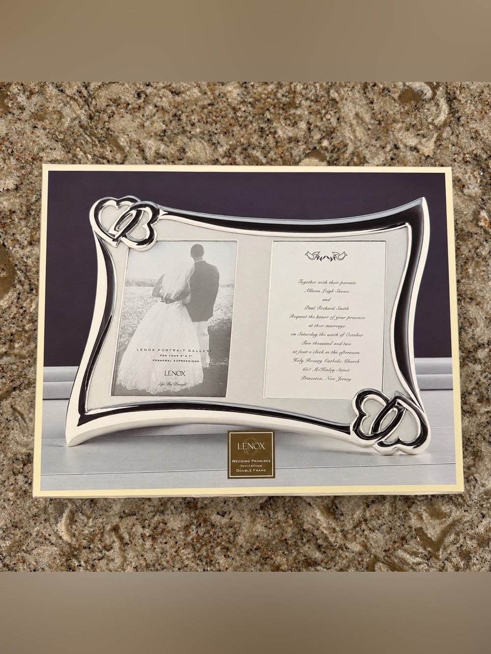 Lenox Wedding Promises Invitation Double Frame Silver Heart Wedding Photo Frame